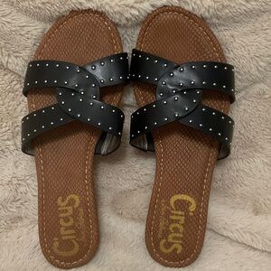 Circus by Sam Edelman Black and Brown Studded Sandals, Size 8M